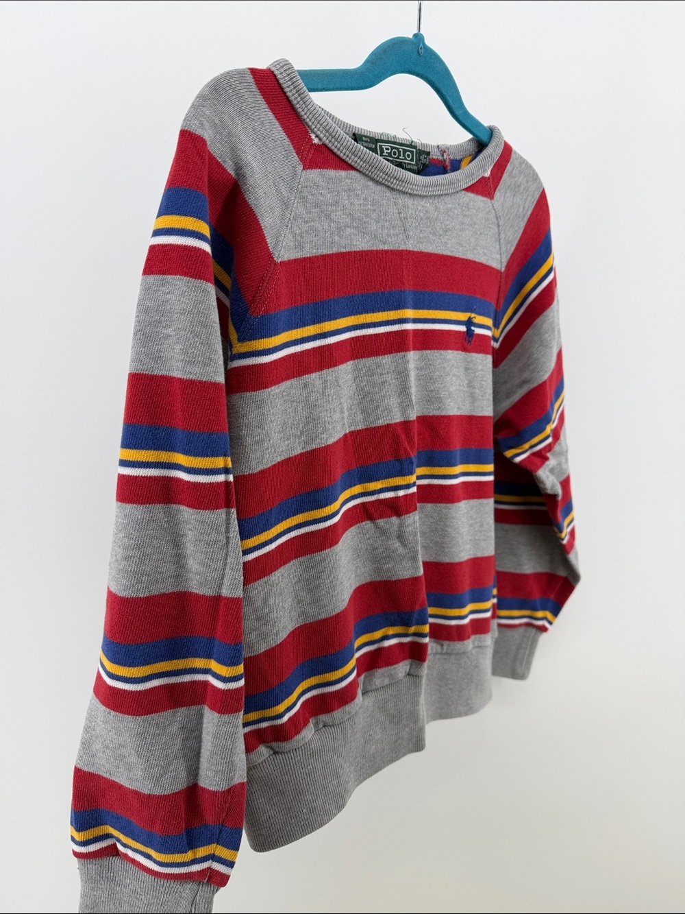 Polo by Ralph Lauren Grey Sweater with Red, Blue & Yellow Stripes